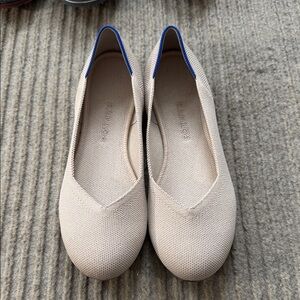 Rothy's Women's Light Beige Knit Ballet Flats with Blue Trim